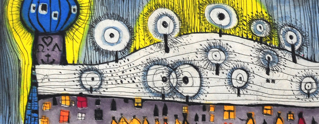 Hundertwasser - Lithographie Bärnbacher Andacht